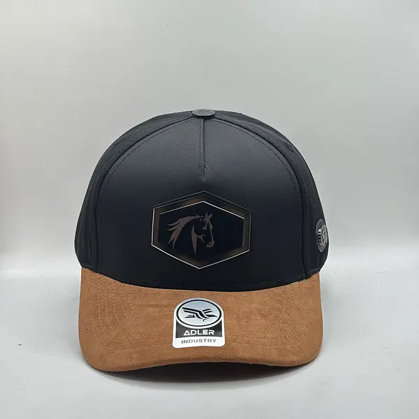 Gorra Adler Negra Caballo Vicera Gamuza Naranja